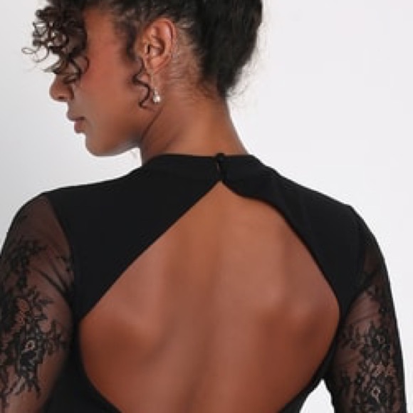 NWOT Lulu’s Bragging Rights Black Lace Long Sleeve Cutout Column Sexy Maxi Dress - Picture 8 of 12